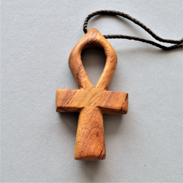 Wooden Ankh key pendant necklace