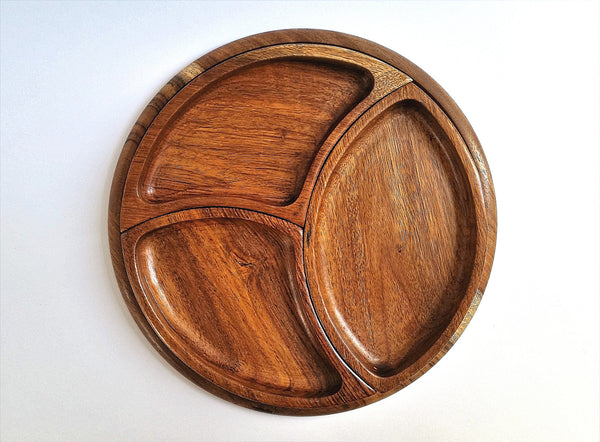Three sections wooden snack set 11"