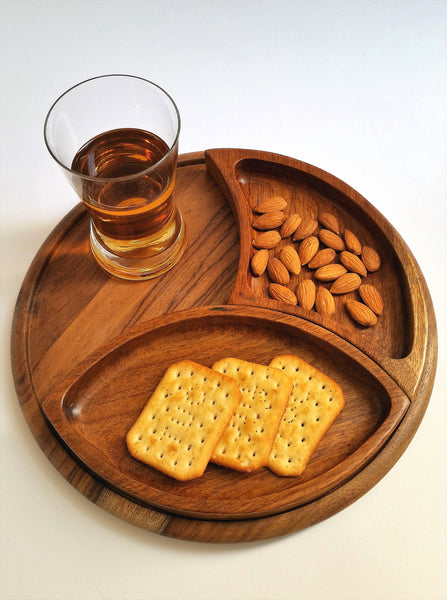 Three sections wooden snack set 11"