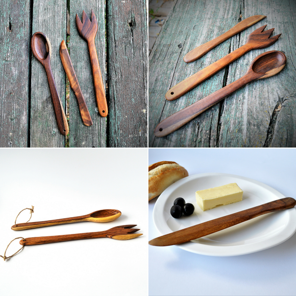 Wooden kitchen set (spoon fork and butter knife)