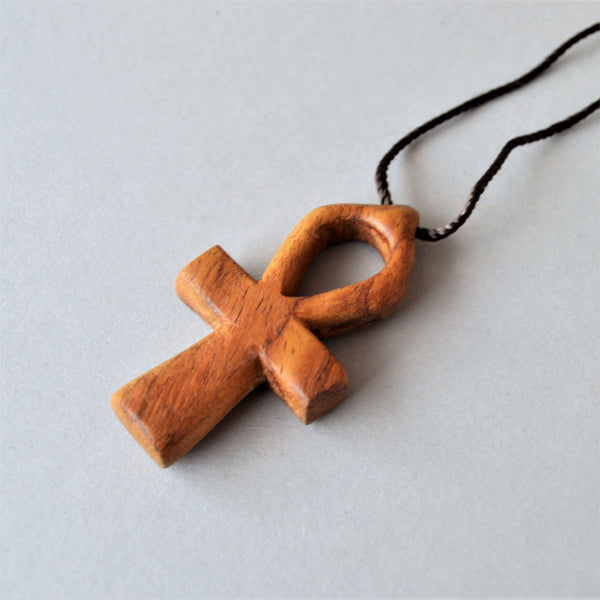 Wooden Ankh key pendant necklace