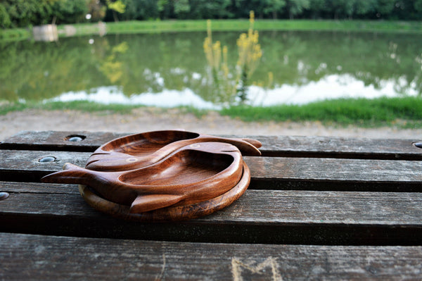 Hand-carved 2 fish platter, snack plate, jewelry plate