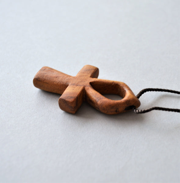 Wooden Ankh key pendant necklace