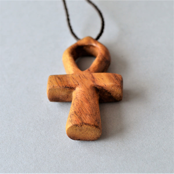 Wooden Ankh key pendant necklace