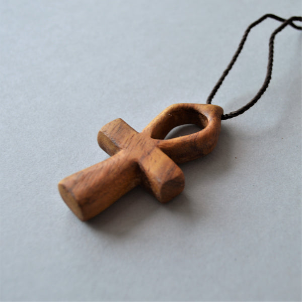 Wooden Ankh key pendant necklace