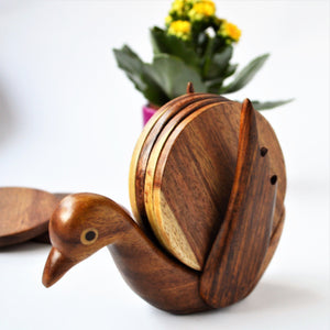 Hand-carved BIRD coaster set