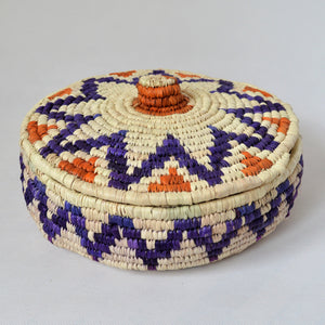 Nubian lidded fruit bowl, African basket blue star