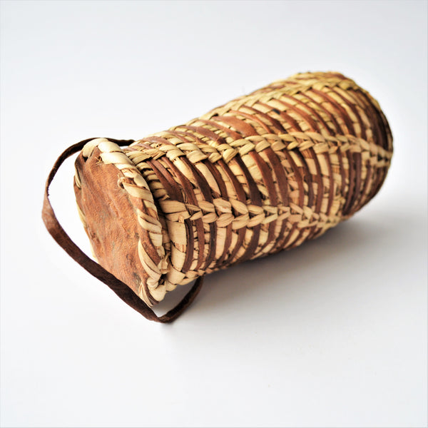 Moroccan rustic basket, Leather & palm leaf jewelry pot
