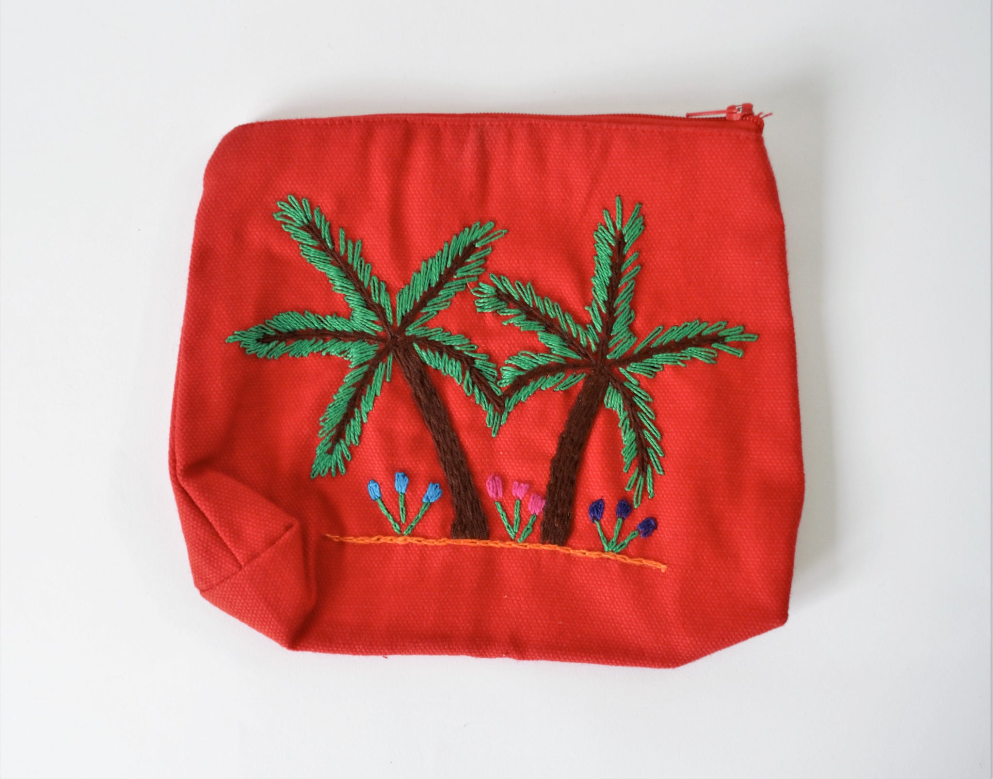 Ethnic embroidered purse palm tree, Cotton pouch