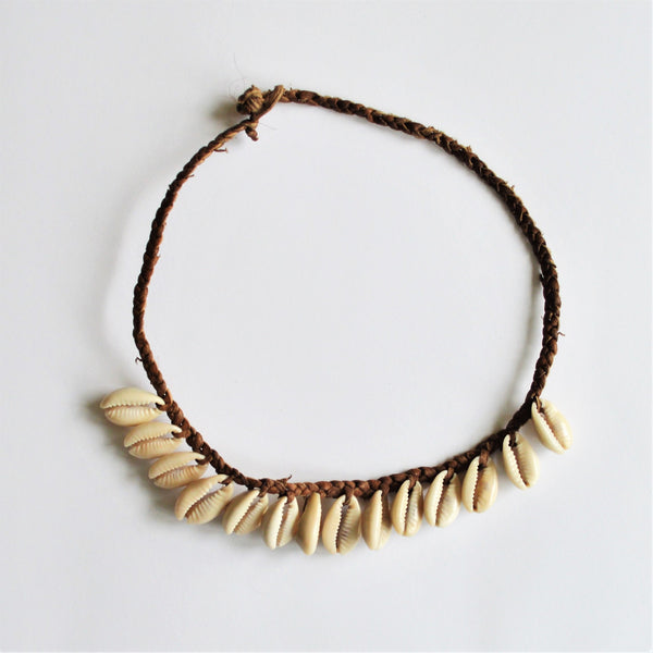 Cowrie shell choker, Leather necklace