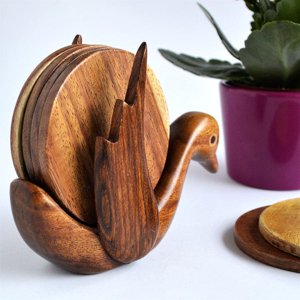 Hand-carved BIRD coaster set