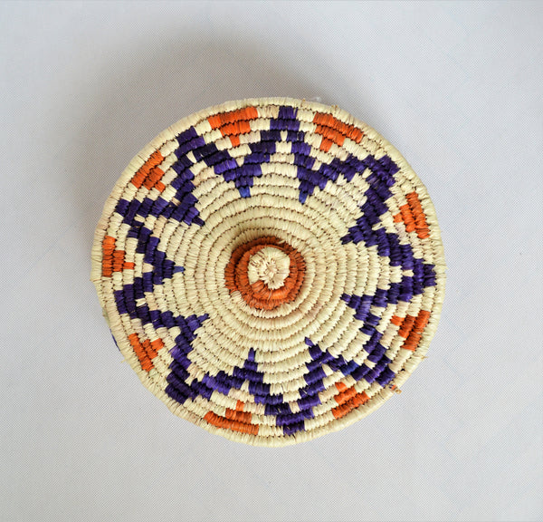 Nubian lidded fruit bowl, African basket blue star