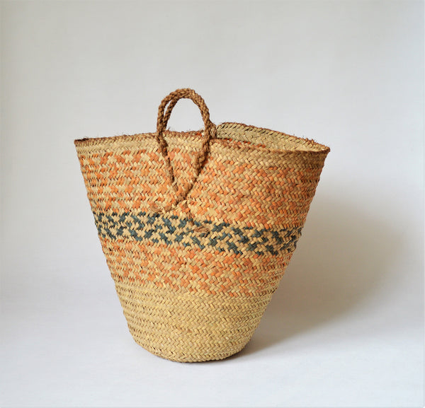 Vintage basket for rustic decor orange color