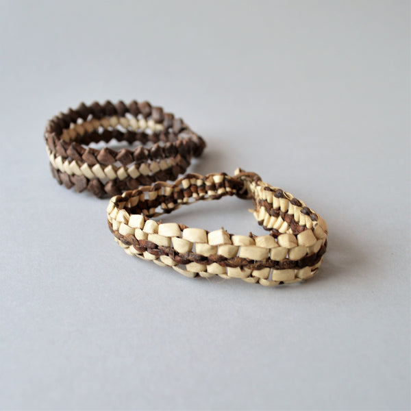 Bohemian minimal leather & palm leaves bracelet