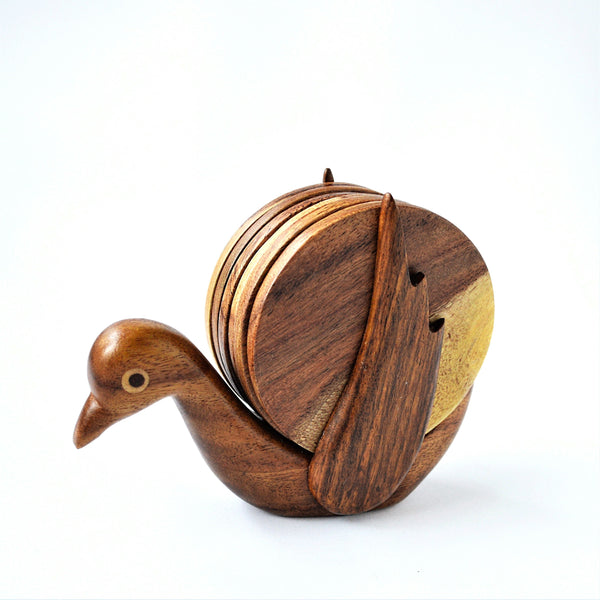 Hand-carved BIRD coaster set