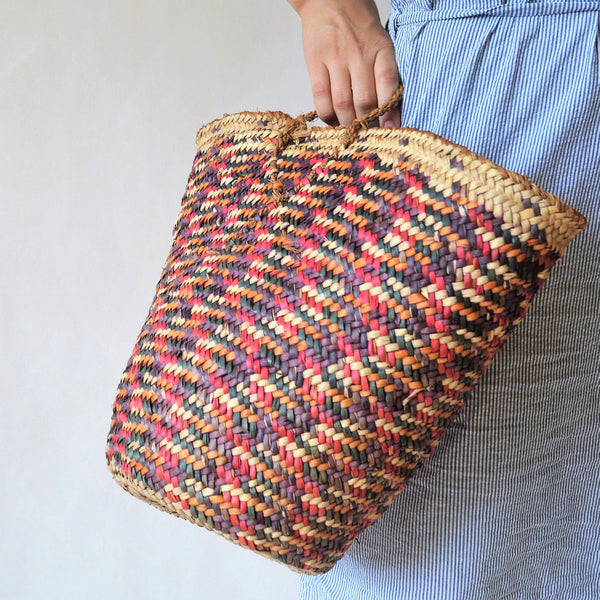 Vintage beach bag, Colorful straw bag