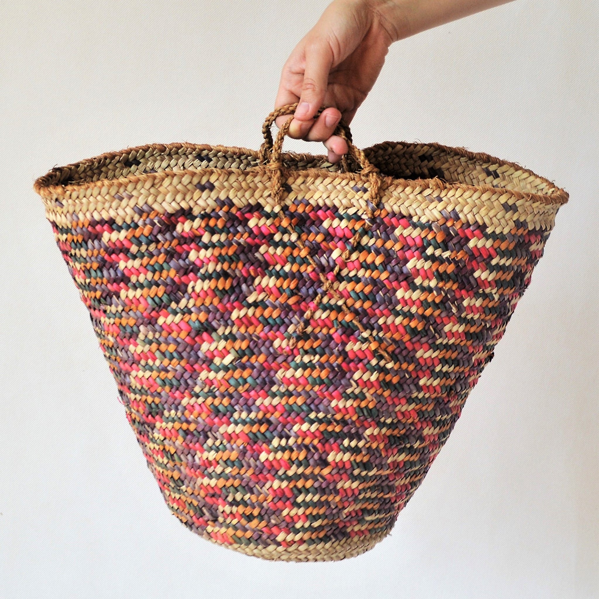 Vintage beach bag, Colorful straw bag