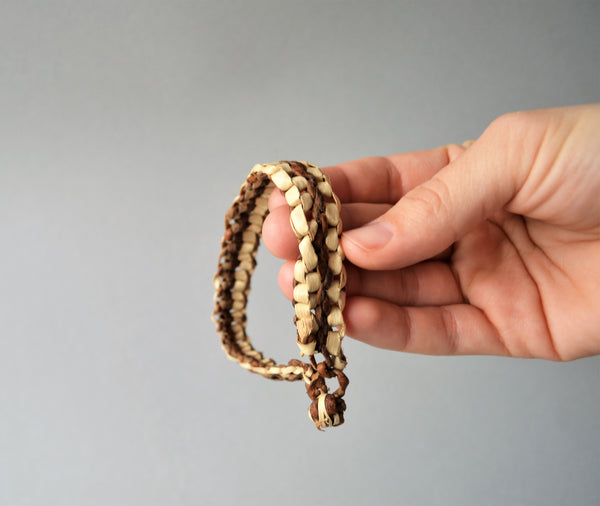 Bohemian minimal leather & palm leaves bracelet