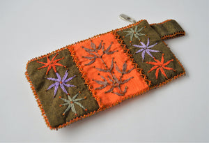Hand embroidered woman wallet, Orange color