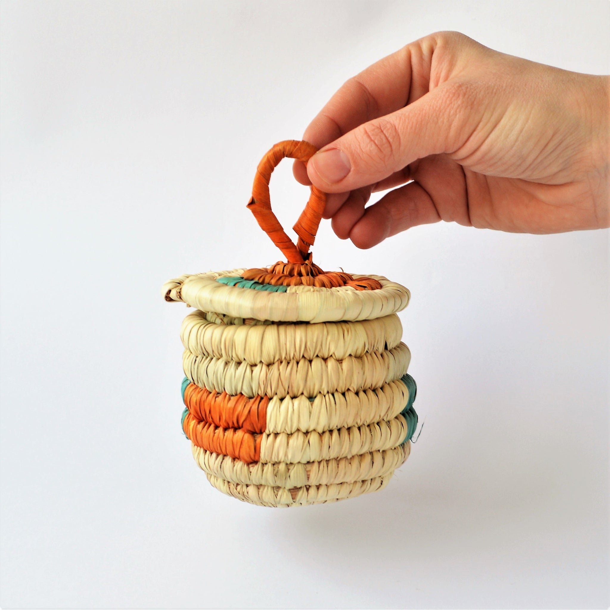 Handmade jewelry wicker basket from palm leaves