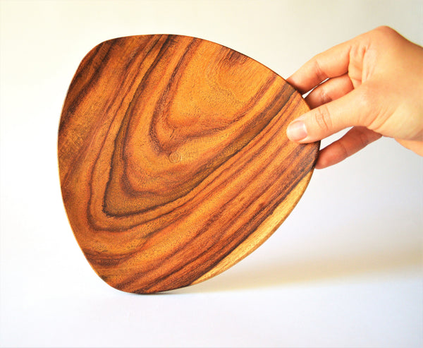 Triangle hand-turned wooden plate