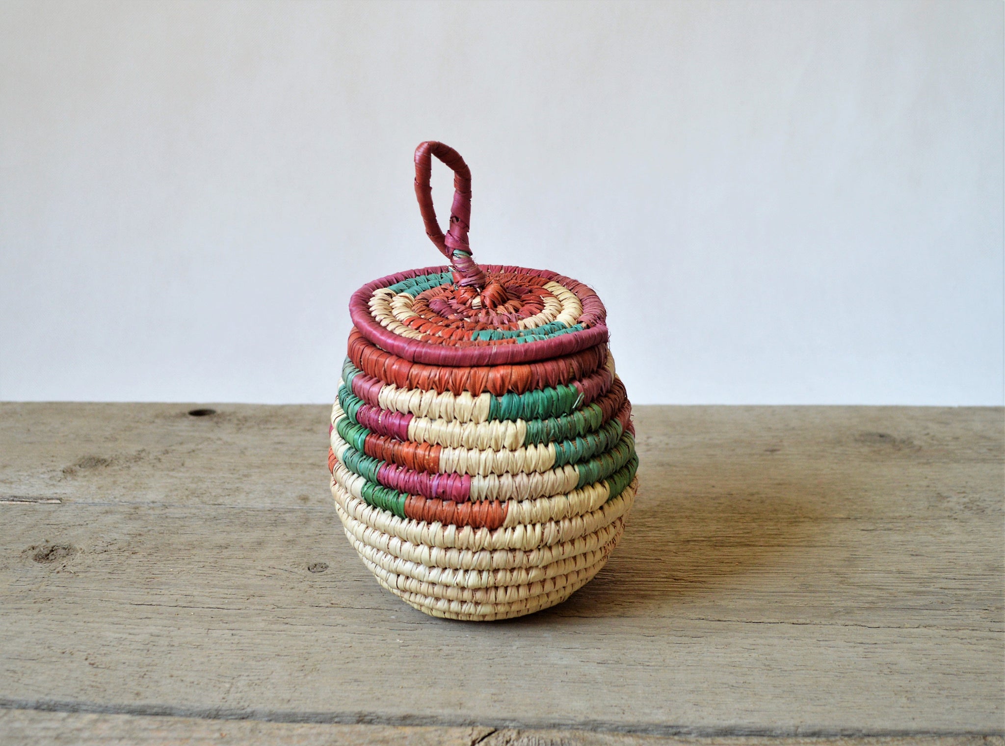 Dyed straw box, Vintage jewelry basket