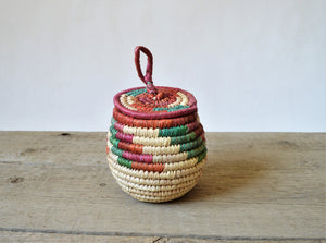 Dyed straw box, Vintage jewelry basket