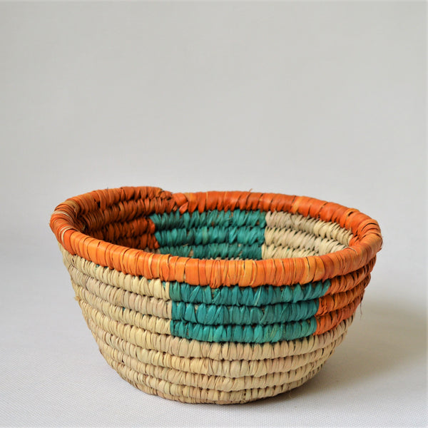 Vintage straw bowl, Fruit basket, Orange