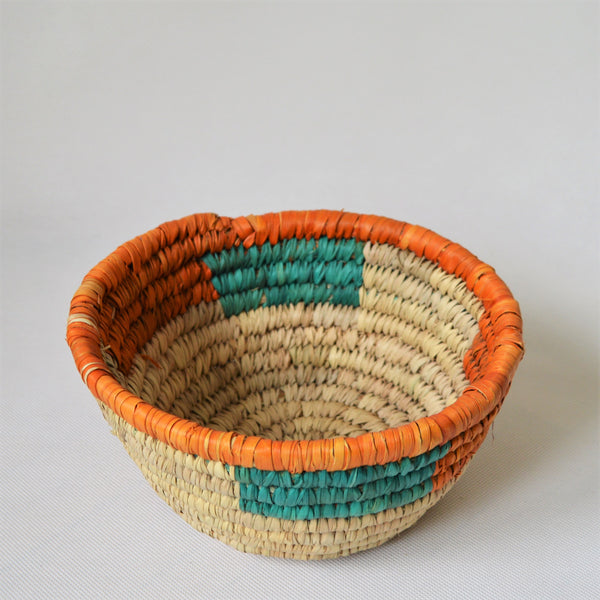 Vintage straw bowl, Fruit basket, Orange