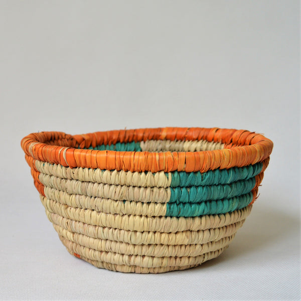 Vintage straw bowl, Fruit basket, Orange