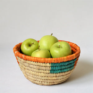 Vintage straw bowl, Fruit basket, Orange