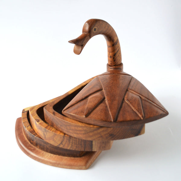 Duck platter hand-carved, lotus flower cover