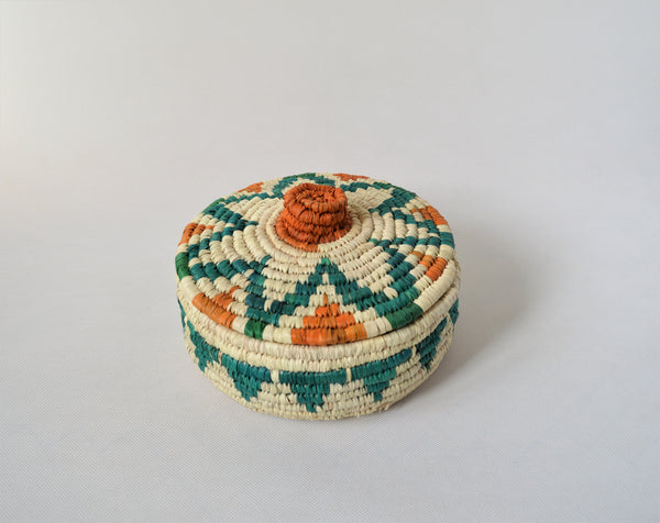 Egyptian fruit woven basket with a lid, sustainable palm straw Eco friendly gift