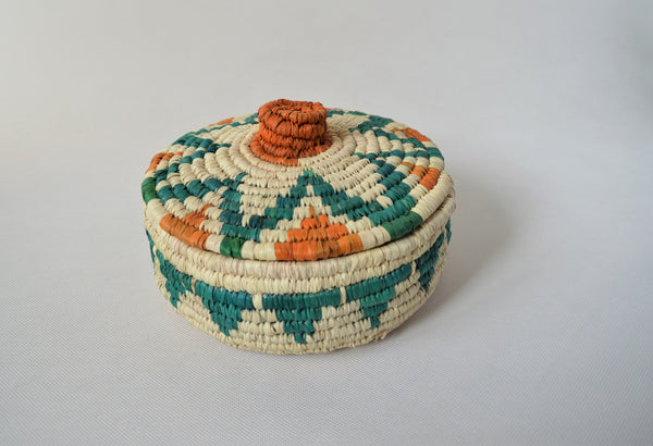 Egyptian fruit woven basket with a lid, sustainable palm straw Eco friendly gift