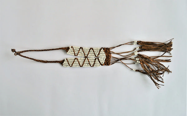 White beads long leather necklace