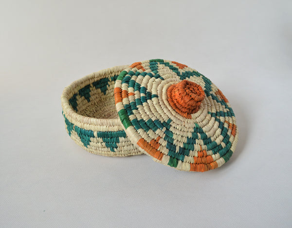 Egyptian fruit woven basket with a lid, sustainable palm straw Eco friendly gift