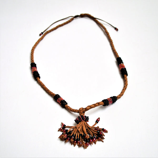 Boho tassel necklace with black beads Egyptian African jewelry