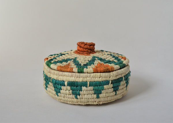 Egyptian fruit woven basket with a lid, sustainable palm straw Eco friendly gift