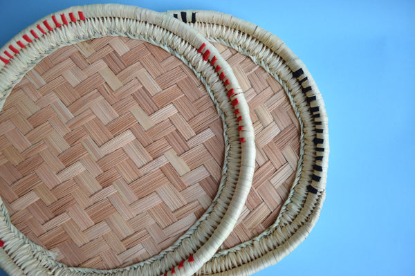 Round Palm leaves hand woven basket 12" with a ribbon
