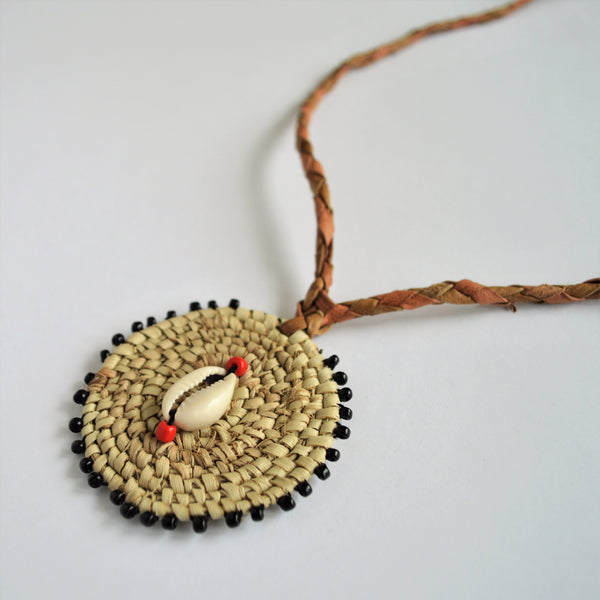 Natural leather cowrie necklace