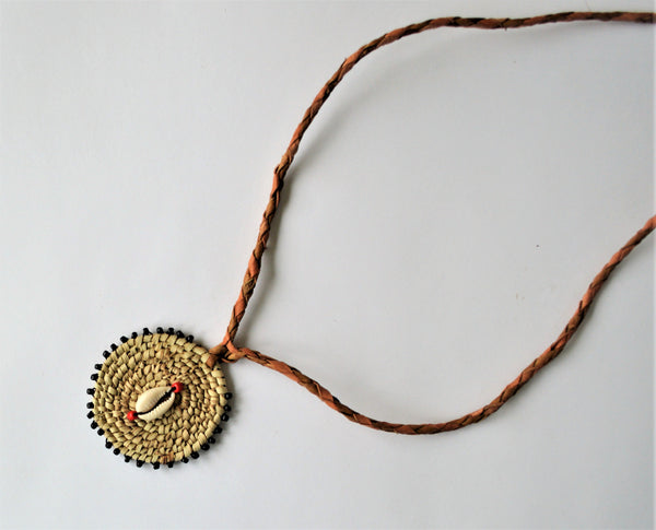 Natural leather cowrie necklace