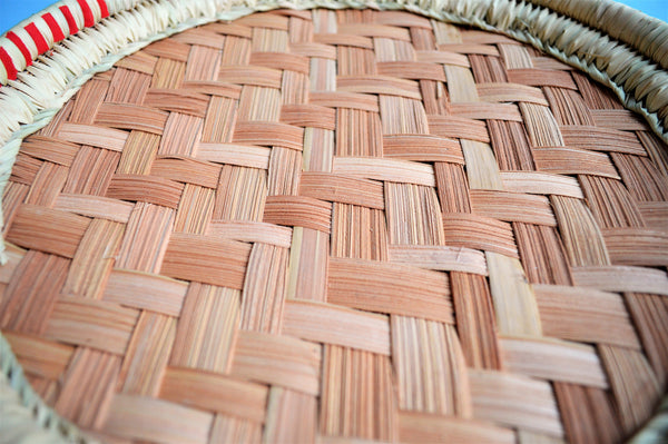 Round Palm leaves hand woven basket 12" with a ribbon