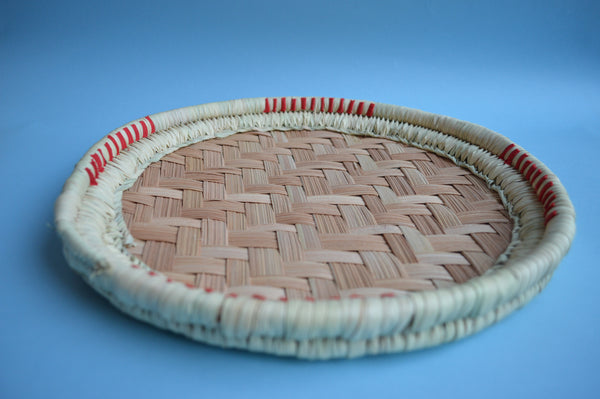 Round Palm leaves hand woven basket 12" with a ribbon
