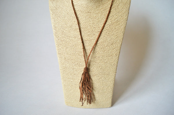 Leather tassel necklace, Braided leather necklace