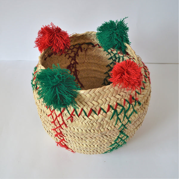 Handmade belly basket, Embroidered woven basket