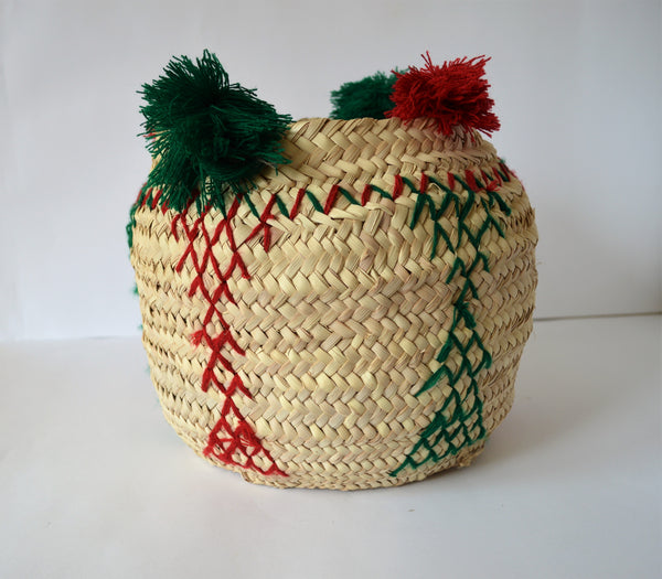 Handmade belly basket, Embroidered woven basket