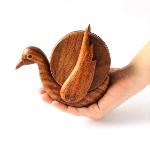 Hand-carved BIRD coaster set
