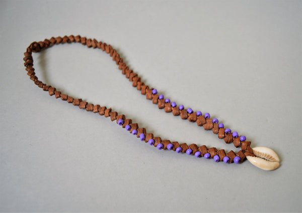 Surfer necklace, Cowrie necklace, colored beads, Braided leather choker