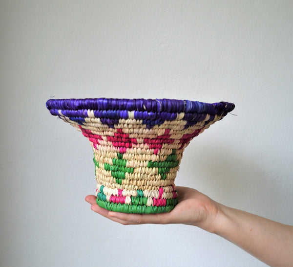 Woven basket platter FARHA, Colorful party centerpiece
