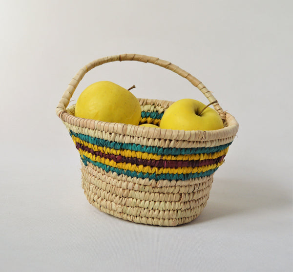 Fruit basket with handle, Organic straw bowl from Egyptian palm leaves